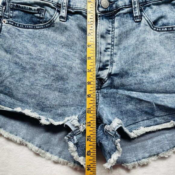 Express Denim Shorts Women's Repreve Stretch Shortie High Rise Frayed Blue Sz 10 - Picture 3 of 13